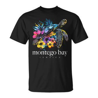 Montego Bay Jamaica Sea Turtle Flowers Surfer Souvenir T-Shirt - Thegiftio UK