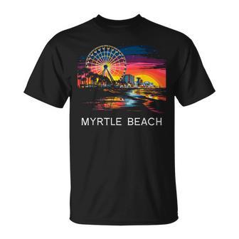 Myrtle Beach South Carolina Skywheel Ocean Retro T-Shirt - Thegiftio UK