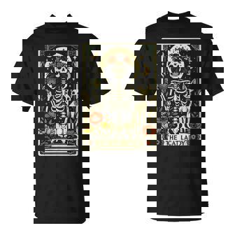 Mystic Skeleton The Cat Lady With Coffee Tarot Card Vibes T-Shirt - Thegiftio
