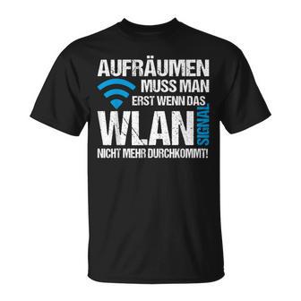 Nager Gamer Geek Gamen Frau Mann Aufräumen Erst Wenn Wlan-Signal Nicht Mehr Durchkommt -Erwachsene Chwarz Klein Eu 405 Crew-Ausschnitt Kurzarm Klassisch Casual Gaming T-Shirt - Geschenkecke
