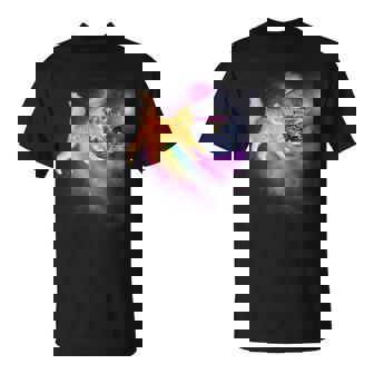 Naranja Espacio Cat Laser Eyes Rainbow Cat Camiseta unisex - Regaloses