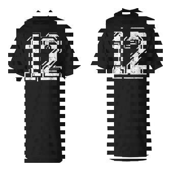 Number 12 Twelve Distressed Vintage Sports Training Practice T-Shirt | Seseable CA