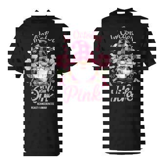 In October We Wear Pink Breast Cancer Aware Gnome T-Shirt | Seseable CA