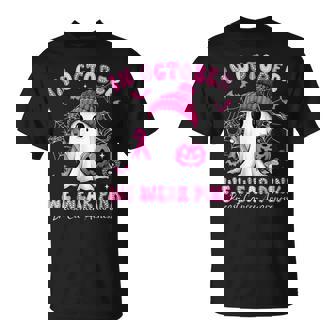 In October We Wear Pink Breast Cancer Ghost Halloween T-Shirt | Mazezy