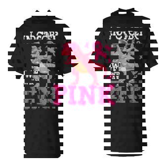 In October We Wear Pink Breast Cancer T-Rex Dinosaur Boys T-Shirt - Monsterry