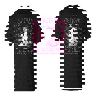 In October We Wear Pink Ghost Boo Halloween Breast Cancer T-Shirt | Seseable CA
