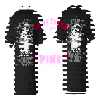 In October We Wear Pink Ghost Nurse Breast Cancer Awareness T-Shirt | Seseable CA