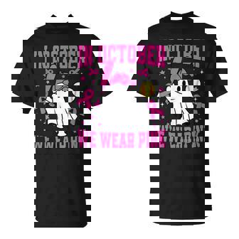In October We Wear Pink Ghost Softball Breast Cancer T-Shirt | Mazezy