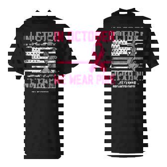 In October We Wear Pink Us Flag Breast Cancer Awareness T-Shirt - Thegiftio