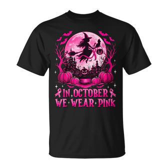 In October We Wear Pink Witch Breast Cancer Awareness Women T-Shirt - Thegiftio UK