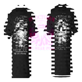 In October We Wear Pink Witch Ghost Breast Cancer Awareness T-Shirt | Seseable CA