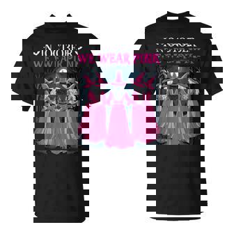 In October We Wear Pink Witch Halloween Breast Cancer Women T-Shirt | Seseable CA