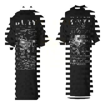 Old Grand Piano Vintage Patent Drawing Print Pianist T-Shirt | Mazezy