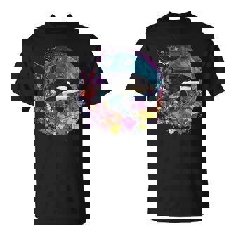 Orca Whale Surrounded By Vibrant Flowers T-Shirt | Mazezy