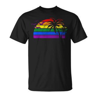 Orgullo Gay Atardecer Palmeras LgbtqIntage Camiseta unisex - Regaloses