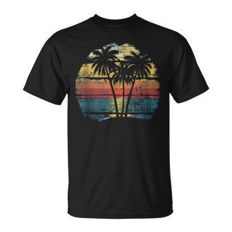 Palm Tree Tropical Beach Pattern Retro Vintage 70S 80S Style T-Shirt - Thegiftio UK