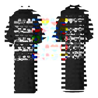 Hispanic Heritage Month Latino All Countries Heart Flags T-Shirt - Monsterry