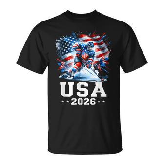 Patriotic American Flag Ice Hockey Hockey Player Fan T-Shirt | Mazezy