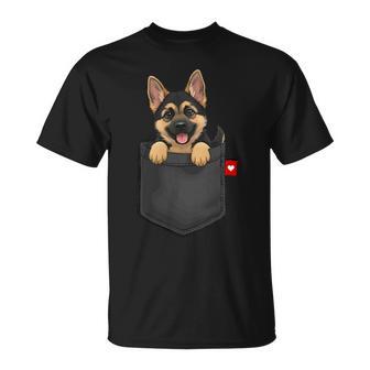 Perro Pastor Alemán En Bolsillo Asomando Lindo Cachorro Perro Camiseta unisex - Regaloses