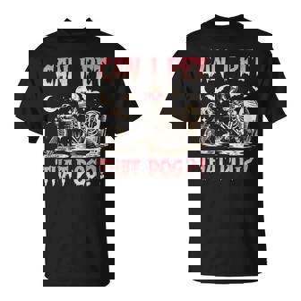 Can I Pet That Dog Skeleton And Dog Halloween Costume T-Shirt - Monsterry