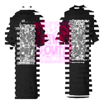 Pink Out Breast Cancer Football Coquette Bow Mom Girls Women T-Shirt - Monsterry