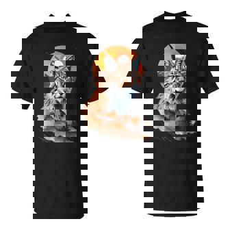 Portrait Lynx Avec Coucher Deoleil Et Montagnes T-Shirt - Cadeauxyz