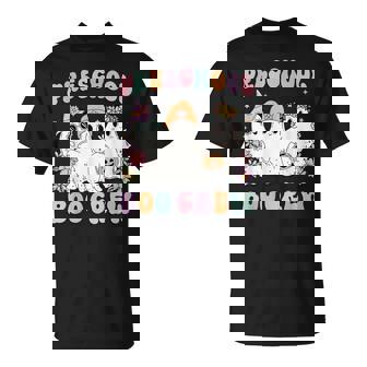 Preschool Boo Crew Groovy Halloween Floral Ghost Teacher Men Women Kids T-Shirt | Mazezy