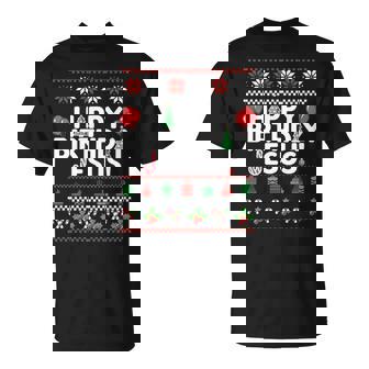 Pull De Noël Amusant Avec Inscription Happy Birthday Jesus Manche Longue T-Shirt - Cadeauxyz