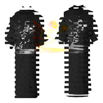 Pumpkin Head Skeleton Volleyball Halloween Spooky Beach T-Shirt | Mazezy