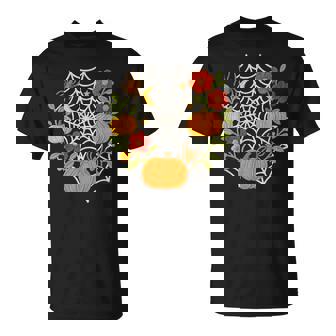 Pumpkin Spider Web Garden Cute Halloween T-Shirt | Mazezy
