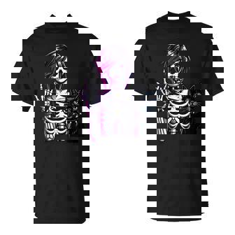 Punk Girl With Cat Goth Girl Cat Lover Emo Punk Skeleton T-Shirt - Monsterry