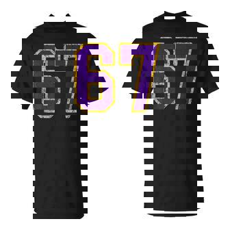 Purple Gold Number 67 Jersey Player Uniform 67 Grunge T-Shirt - Monsterry
