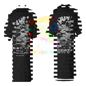 Rawr I'm 4 Dinosaur Monster Truck Birthday Boy T-Shirt | Seseable UK