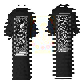 The Reader Tarot Card Skeleton Reading Book Bookworm Bookish T-Shirt | Mazezy