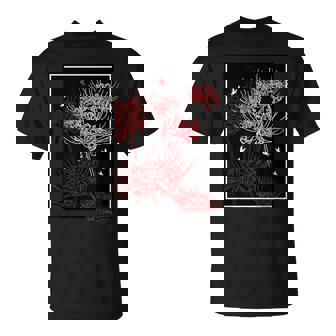 Red Spider Lily With Butterfly Japanese Anime Aesthetic T-Shirt - Monsterry