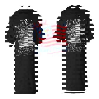 Red White & Blueberries Coquette Flag Bow Women T-Shirt | Mazezy