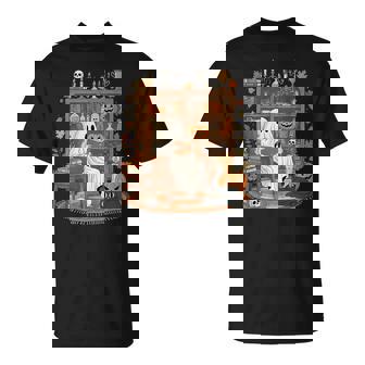 Retro Cozy Ghost Reading Bookish Librarian Halloween T-Shirt - Thegiftio