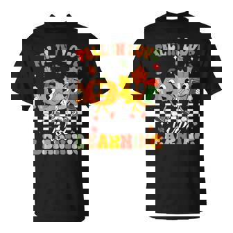 Retro Fall In Love With Learning Autumn Leaf Pumpkin Teacher T-Shirt | Seseable CA