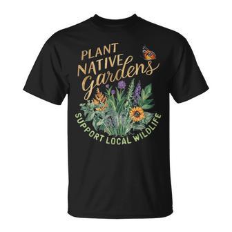 Retro Plant Native Gardens Support Local Wildlife Gardening T-Shirt - Thegiftio UK