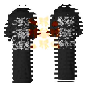 Retro Thanksgiving Fall Pumpkin Fall Coquette Bow Turkey T-Shirt - Monsterry