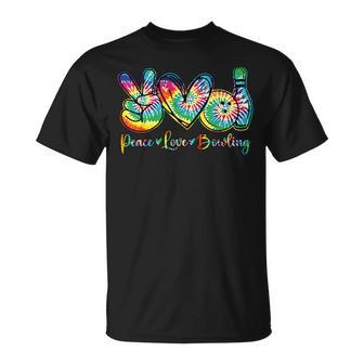 Retro Tie Dye Peace Love Bowling Lover Sport Bowler T-Shirt | Seseable FR