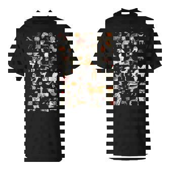 Retro Type Of Dogs Pumpkin Fall Leaves Autumn Dog Lover T-Shirt - Monsterry