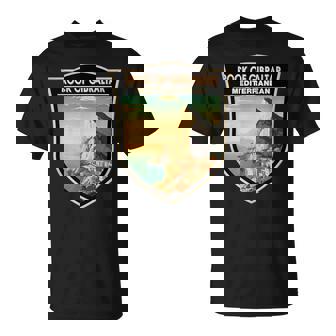 Rock Of Gibraltar Travel Art Badge Vintage T-Shirt | Mazezy