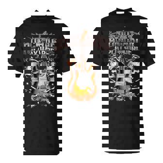 Rock Hard Play Harder Flaming Guitar Skull Art Back T-Shirt | Mazezy