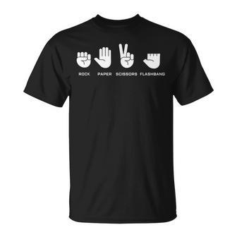 Rock Paper Scissors Flashbang Gamer Meme T-Shirt | Mazezy