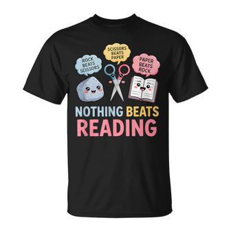 Rock Paper Scissors Nothing Beats Reading Book Lover T-Shirt | Mazezy