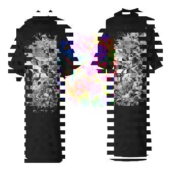 Ruby Throated Hummingbird With Wild Flowers And Butterflies T-Shirt - Thegiftio