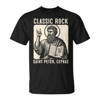 Saint Peter Classic Rock Catholic Vibe Petros Upon This Rock T-Shirt - Monsterry