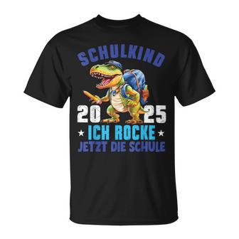 Schulkind 2025 Cooler Dino Ich Rocke Jetzt Diechule Kinder T-Shirt - Geschenkecke