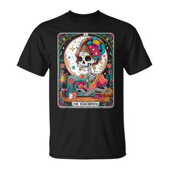 The Sew-Ciopath Tarot Card Sewing Skeleton Womens T-Shirt - Thegiftio UK